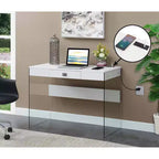 Bureau à domicile 42 pouces avec plateau en verre et station de charge intégrée