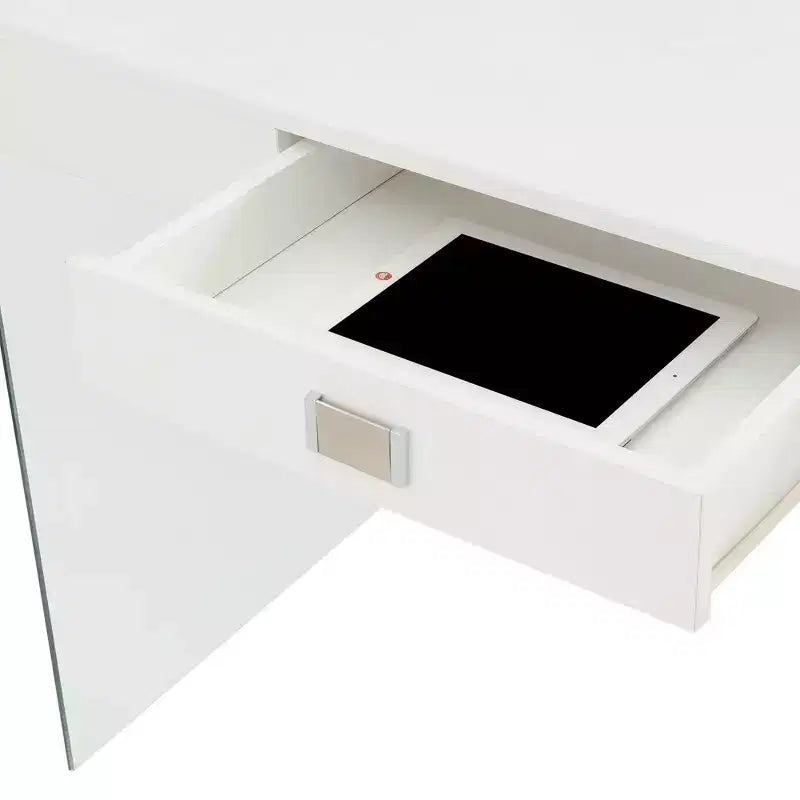 42 Inch SoHo Glass Top Home Office Desk with Built-In Charging Station