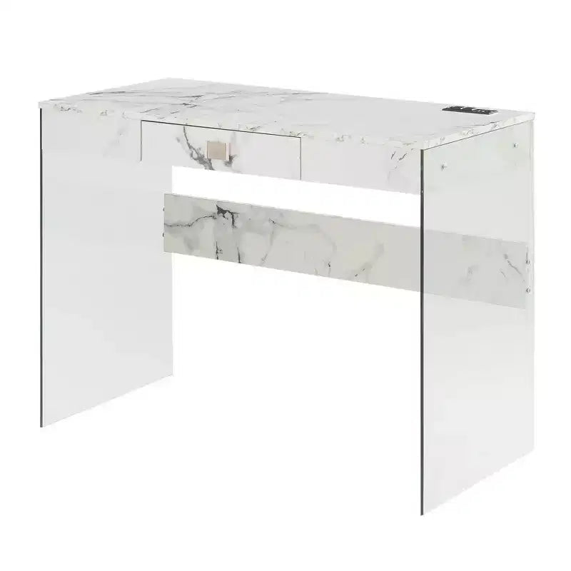 42 Inch SoHo Glass Top Home Office Desk with Built-In Charging Station