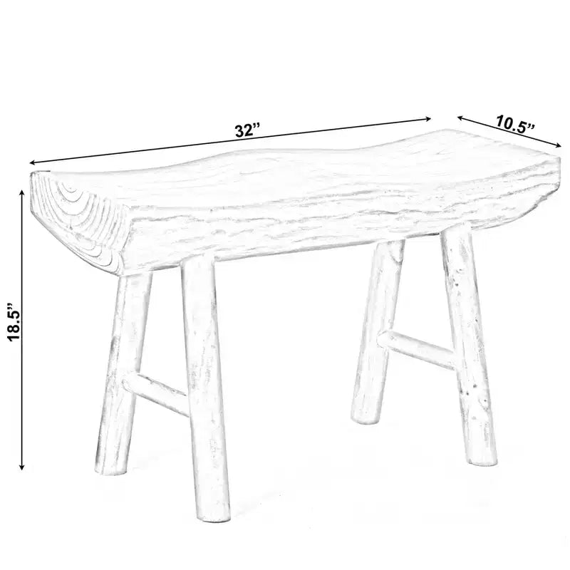 Rustic Carved Wood Natural Edge Entryway Log Accent Bench