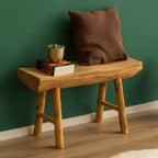 Banc d'entrée rustique en bois sculpté avec bord naturel et bûche décorative