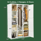 Armoire portative pliable avec 10 compartiments cubiques et tringles de suspension