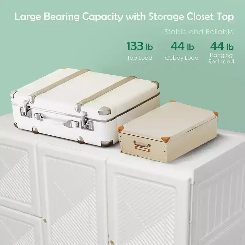 Portable Foldable Wardrobe Armoire Closet with 10 Cube Compartments and Hanging Rods