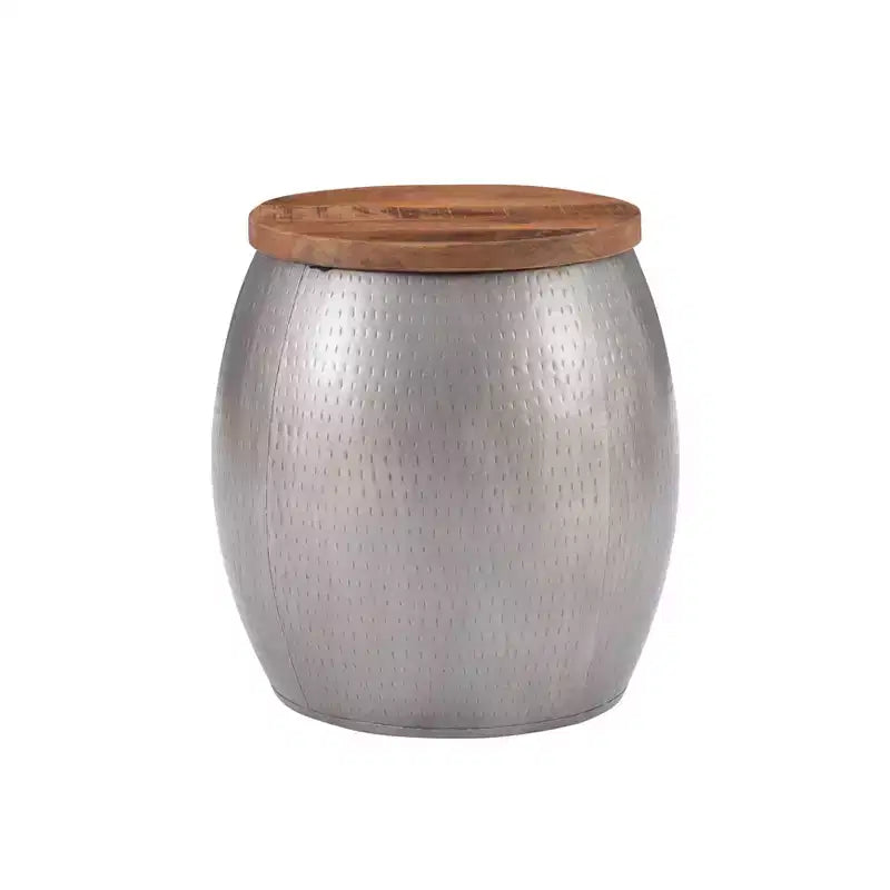 Round Drum Side Table with Hidden Storage Compartment for Living Room and Bedroom