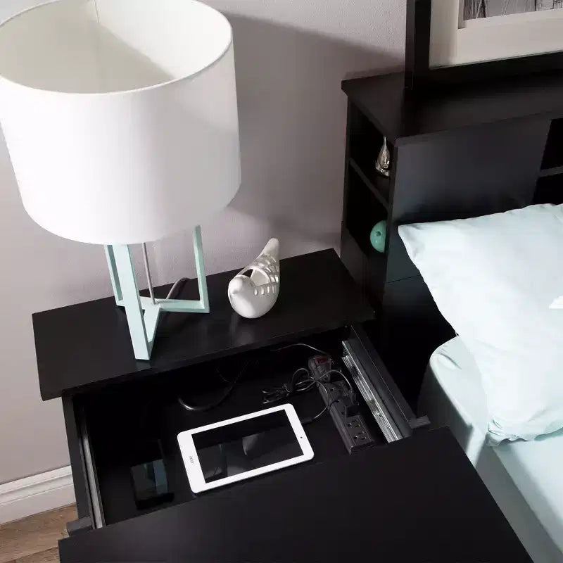 Bedroom Nightstand with Built-In Charging Station and Storage Drawer