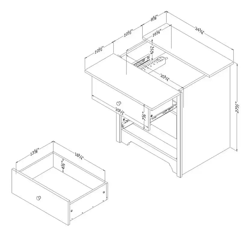 Bedroom Nightstand with Built-In Charging Station and Storage Drawer