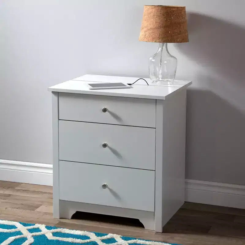 Bedroom Nightstand with Built-In Charging Station and Storage Drawer