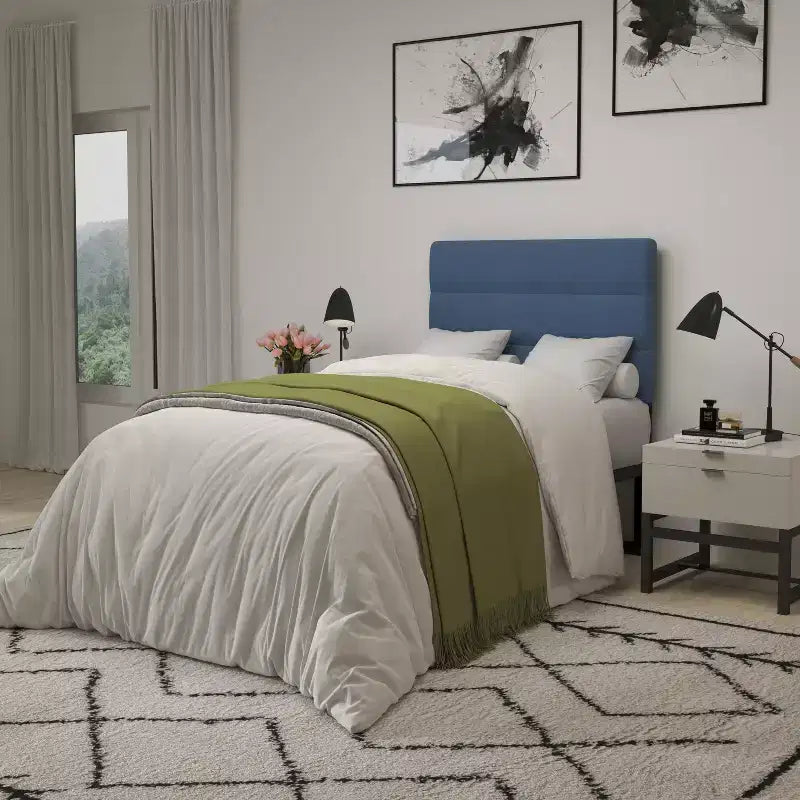 Tufted Upholstered Headboard with Powder Coated Metal Frame and Adjustable Rail Slots