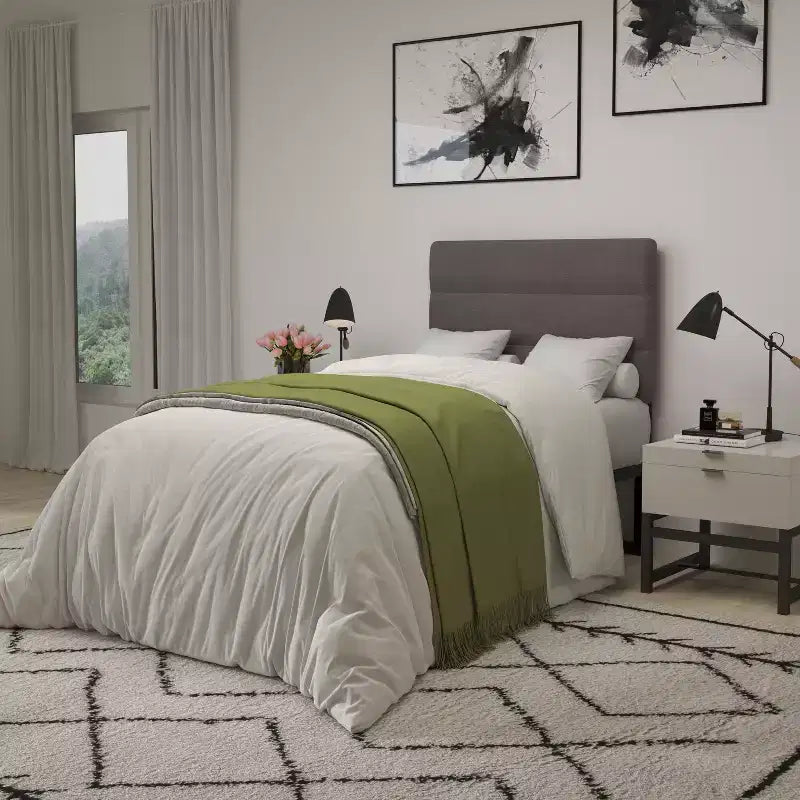 Tufted Upholstered Headboard with Powder Coated Metal Frame and Adjustable Rail Slots