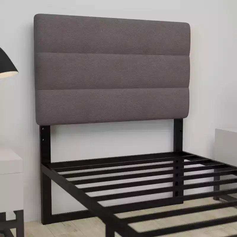 Tufted Upholstered Headboard with Powder Coated Metal Frame and Adjustable Rail Slots