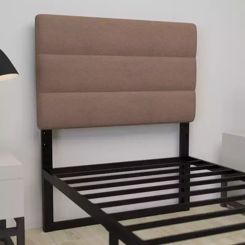 Tufted Upholstered Headboard with Powder Coated Metal Frame and Adjustable Rail Slots