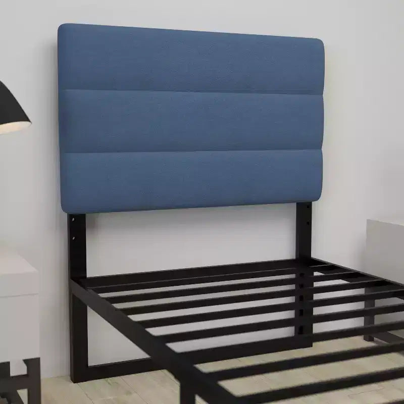 Tufted Upholstered Headboard with Powder Coated Metal Frame and Adjustable Rail Slots