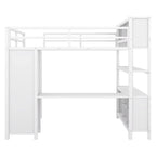 Lit mezzanine en métal blanc cassé avec bureau et armoire - Grand lit