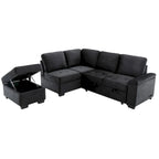 Canapé d'angle convertible 5 places en L 84,75 po avec pouf de rangement, rangement de bras dissimulé et chargement USB pour salon