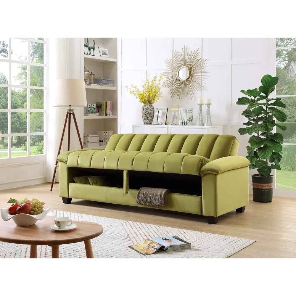 Canapé convertible de salon en tissu matelassé avec dossier cannelé