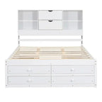 Lit plateforme King Size avec tête de lit de rangement et 8 tiroirs