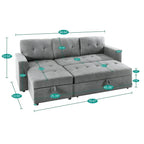 Canapé d'angle réversible convertible avec lit gigogne, méridienne de rangement et pieds durables