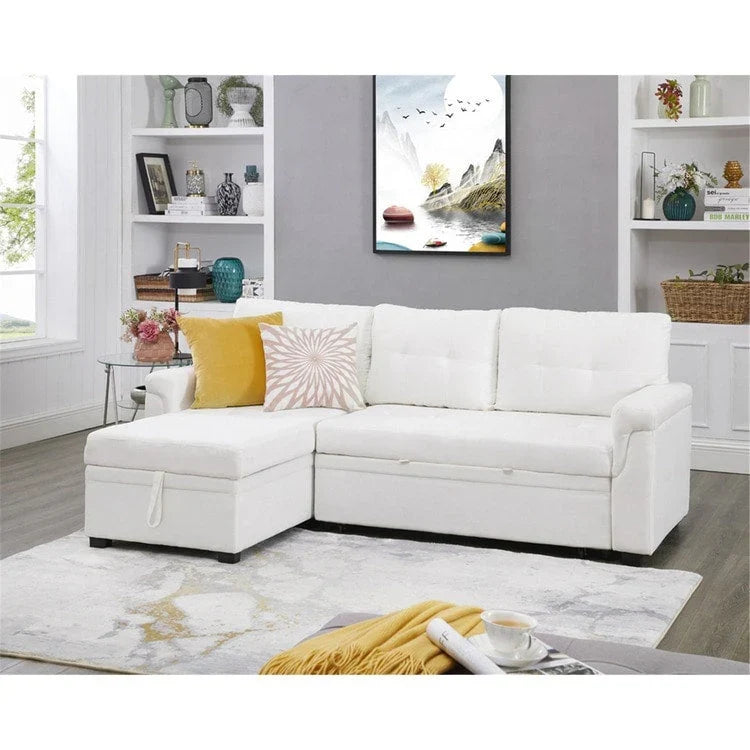 Canapé d'angle réversible convertible avec lit gigogne, méridienne de rangement et pieds durables