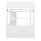 Lit mezzanine en métal blanc cassé avec bureau et armoire - Grand lit