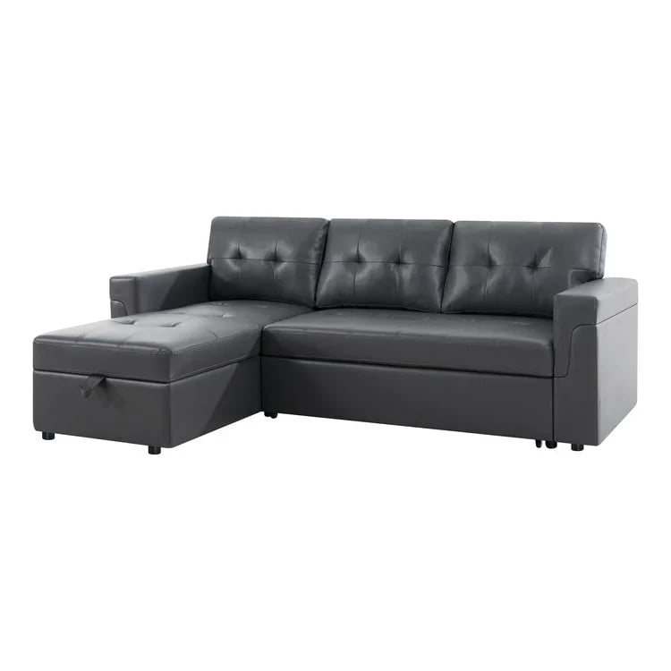 Canapé d'angle réversible convertible avec lit gigogne, méridienne de rangement et pieds durables