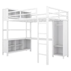 Lit mezzanine en métal blanc cassé avec bureau et armoire - Grand lit