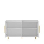 Bahut avec portes décoratives cannelées, buffet en bois avec poignées métalliques, meuble de rangement avec étagères réglables