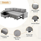 Canapé d'angle convertible 5 places en L 84,75 po avec pouf de rangement, rangement de bras dissimulé et chargement USB pour salon