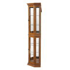 Vitrine d'angle avec éclairage, étagères réglables en verre trempé, fond miroir, meuble vitrine
