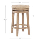 Tabouret de comptoir pivotant sans dossier Maya avec assise en jonc de mer