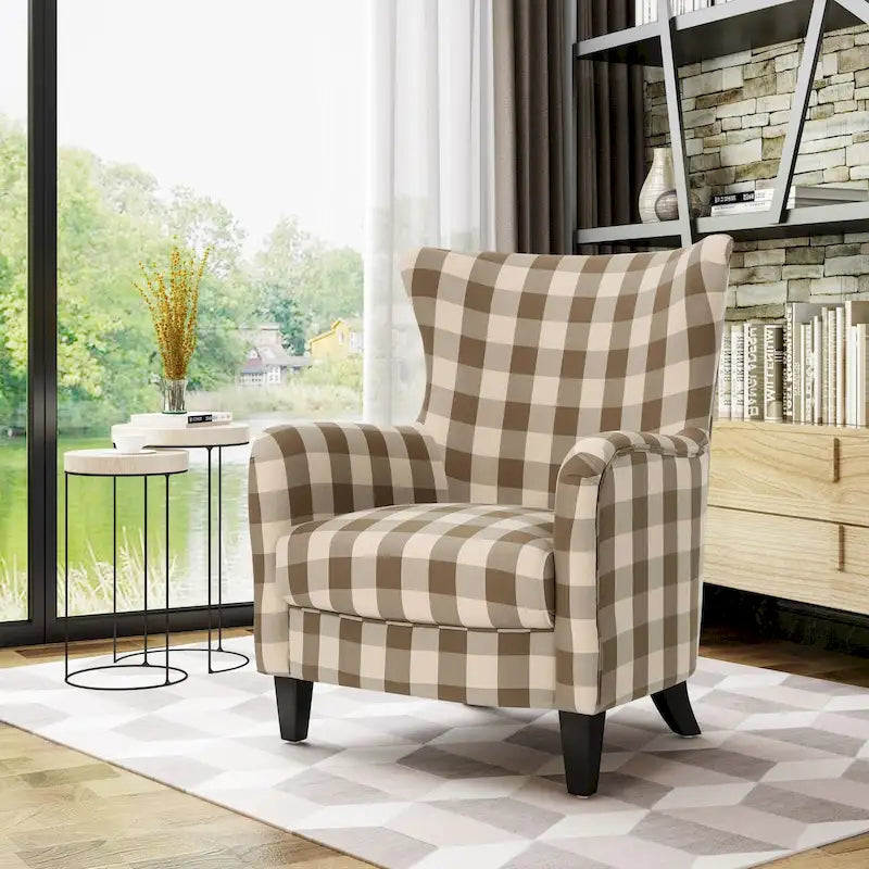 Fauteuil rembourré à dossier haut avec pieds en bois Modern Retro 30.25 pour le salon