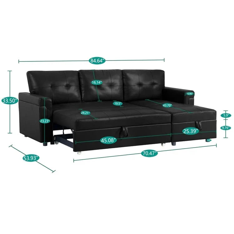 Canapé d'angle réversible convertible avec lit gigogne, méridienne de rangement et pieds durables