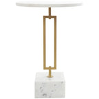 Table d'appoint géométrique en marbre avec support rectangulaire en métal doré - Blanc