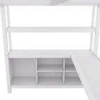 Lit mezzanine en métal blanc cassé avec bureau et armoire - Grand lit