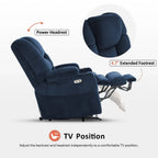 Fauteuil inclinable électrique double moteur grand et large MCombo avec massage et double chauffage pour personnes âgées de grande taille, tissu R7635